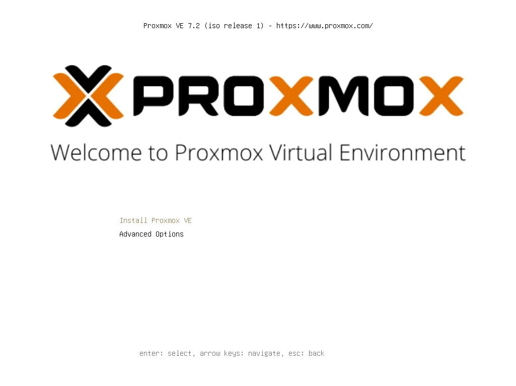 Schermata del bootloader durante l'installazione di Proxmox VE 7
