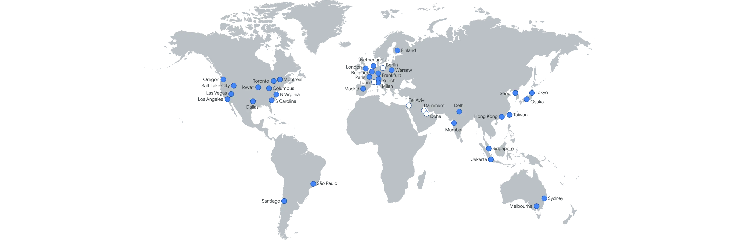 Google Cloud, nuova regione in Italia, mappa dei datacenter 
