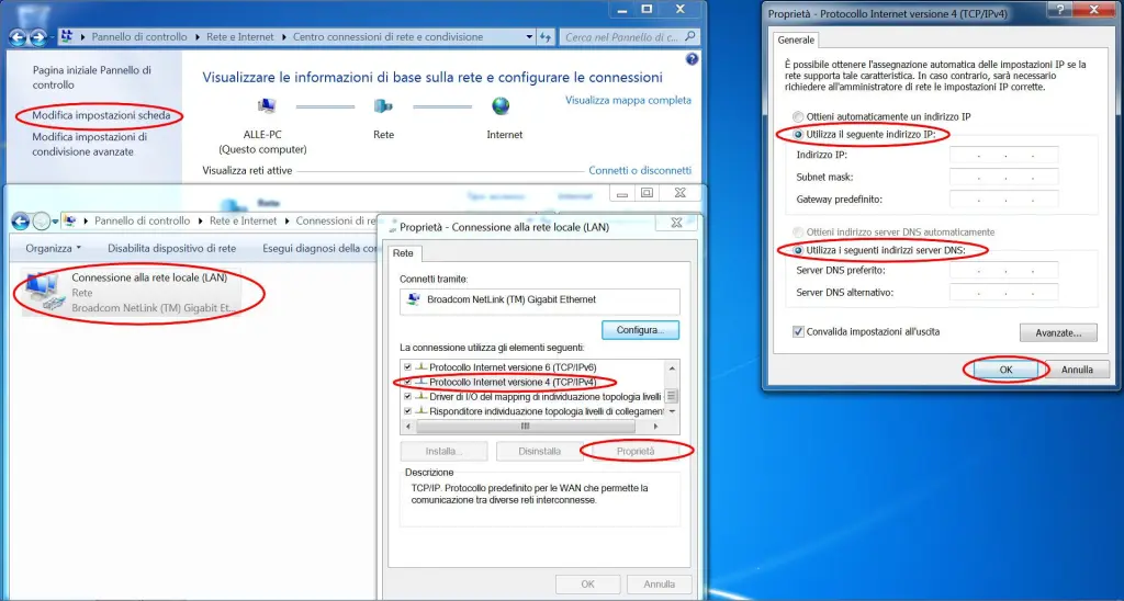 Configurare indirizzo IP fisso Windows