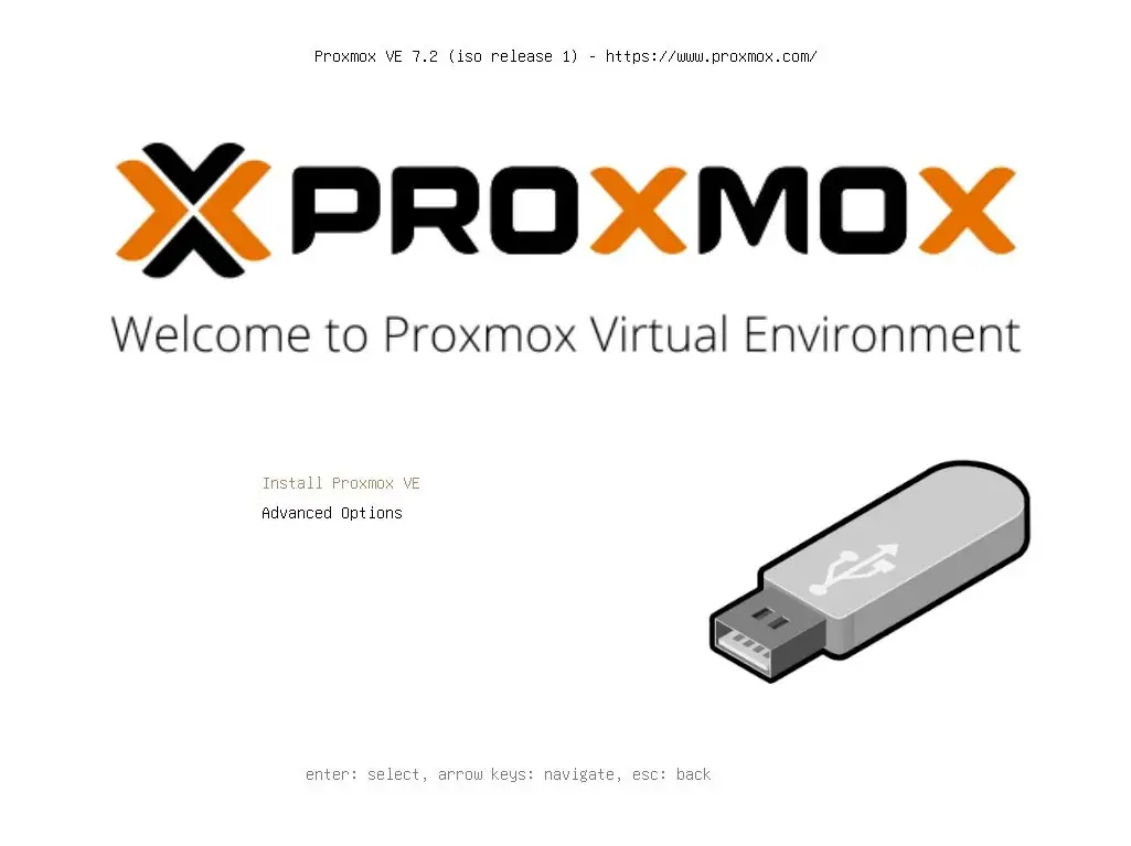 Installazione Proxmox VE 7: boot screen