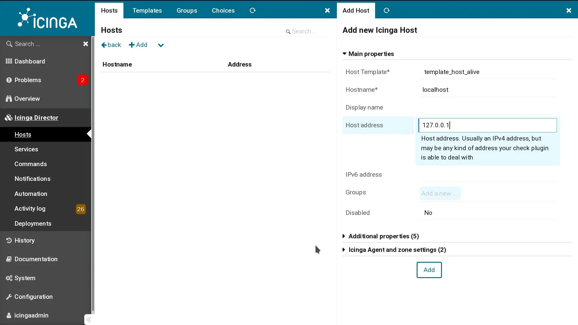 Icinga2 add host
