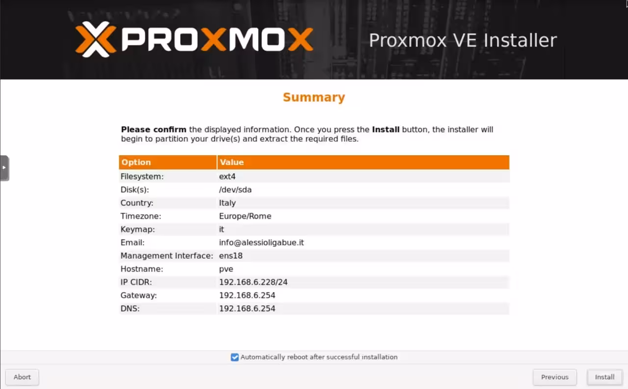 Installazione Proxmox VE sommario Installazione Proxmox VE sommario