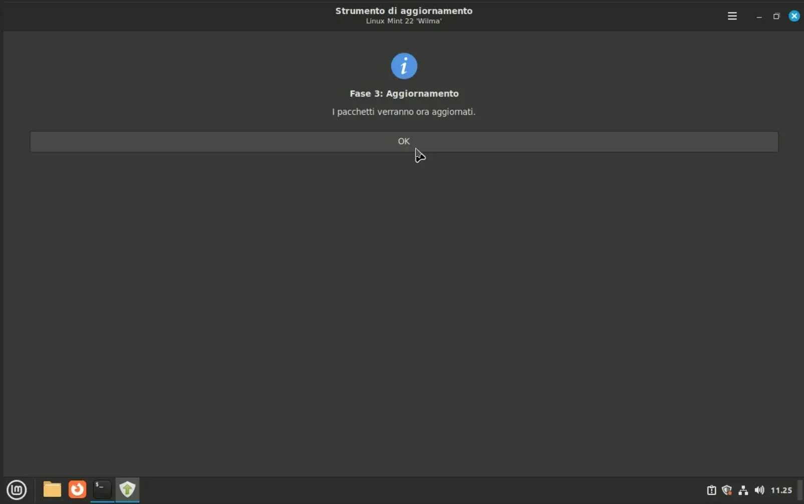 Aggiornamento Linux Mint 22 Avvio Aggiornamento