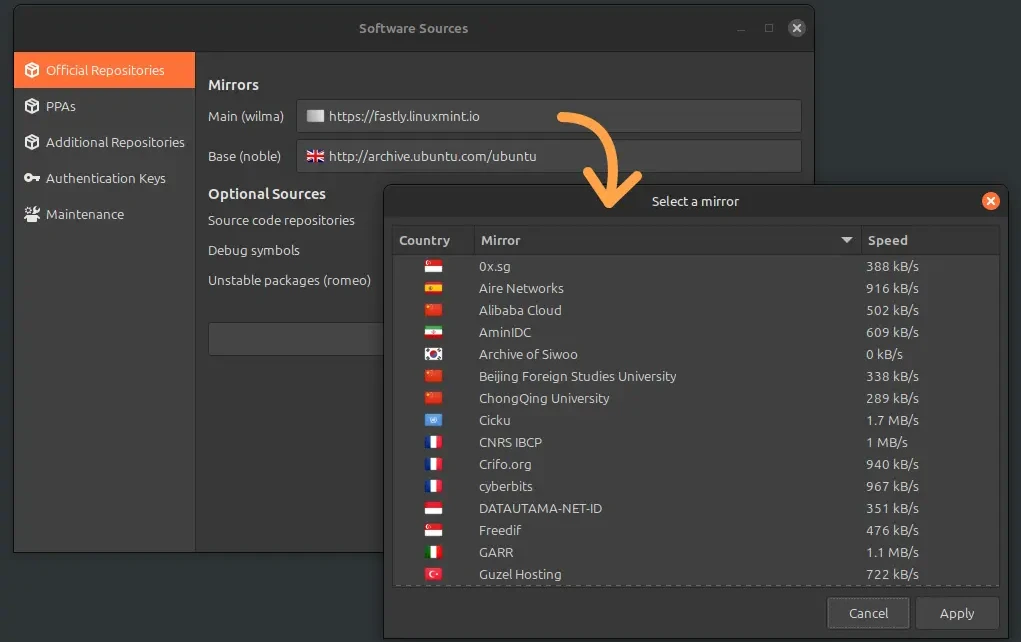 Linux Mint 22 "Wilma" Modifica Sorgenti Software